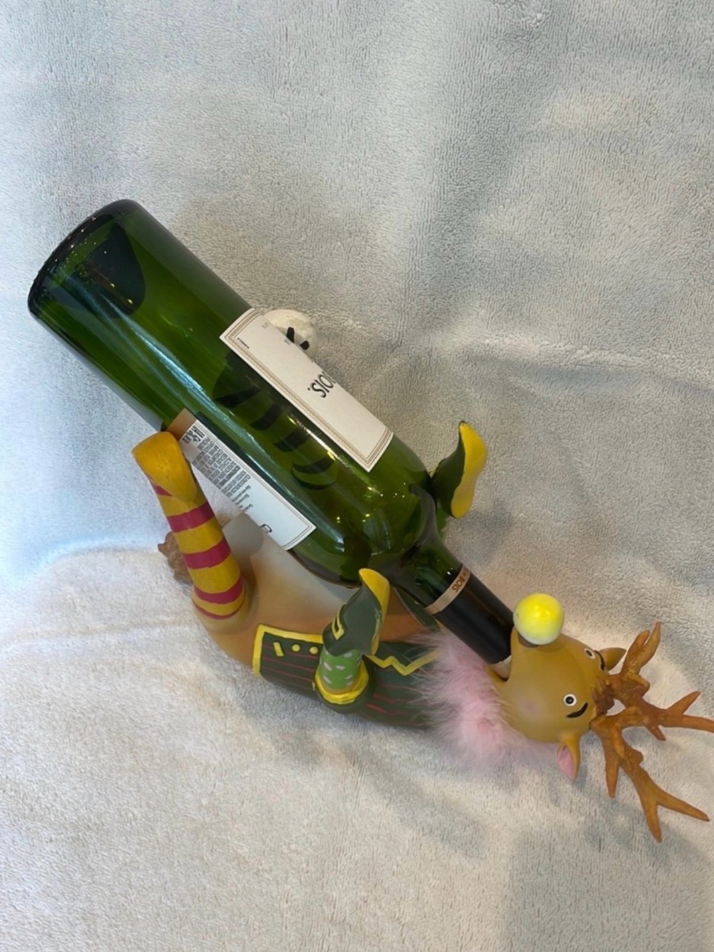 Whimsical Reindeer Wine Bottle Holder in Green - Picture 2 of 8